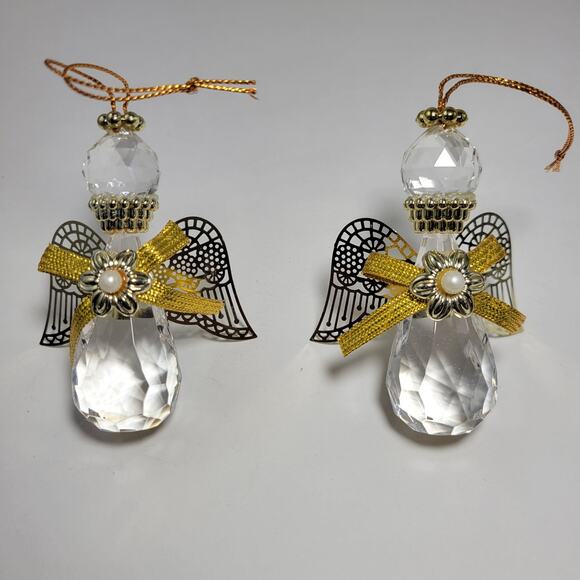 2 Vintage Avon Angelic Reflections Glass Angel Christmas Ornament - Picture 1 of 5